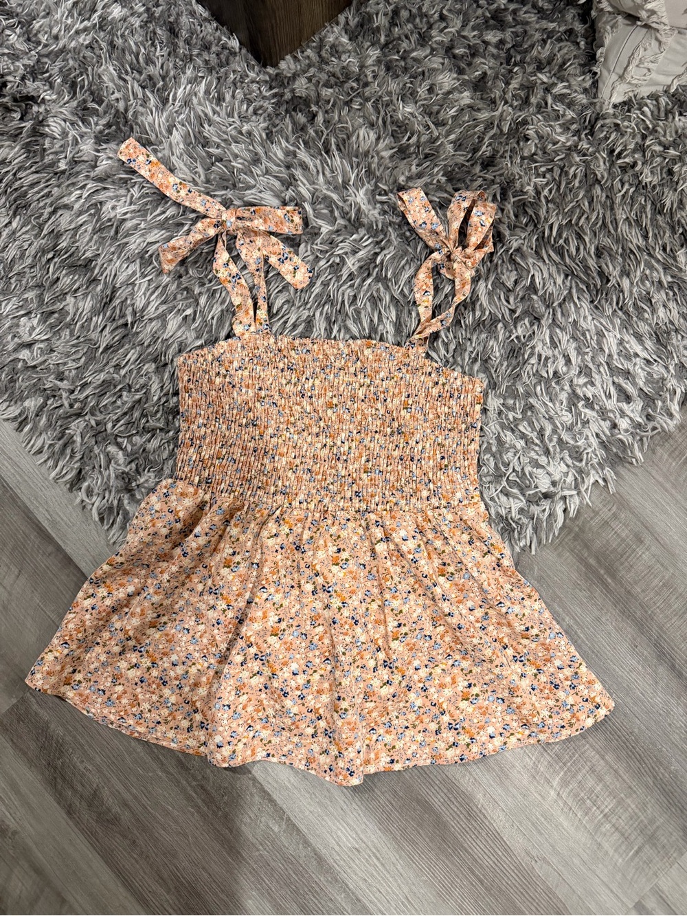 Peach Floral Smocked Top with Tie Straps